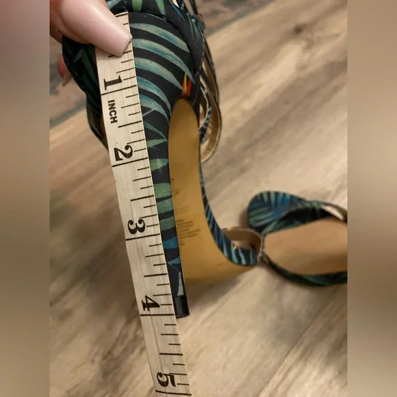 Express Cabana Stiletto High Heels Strappy Blue Green Floral Beach Summer sz 8 - Picture 9 of 11